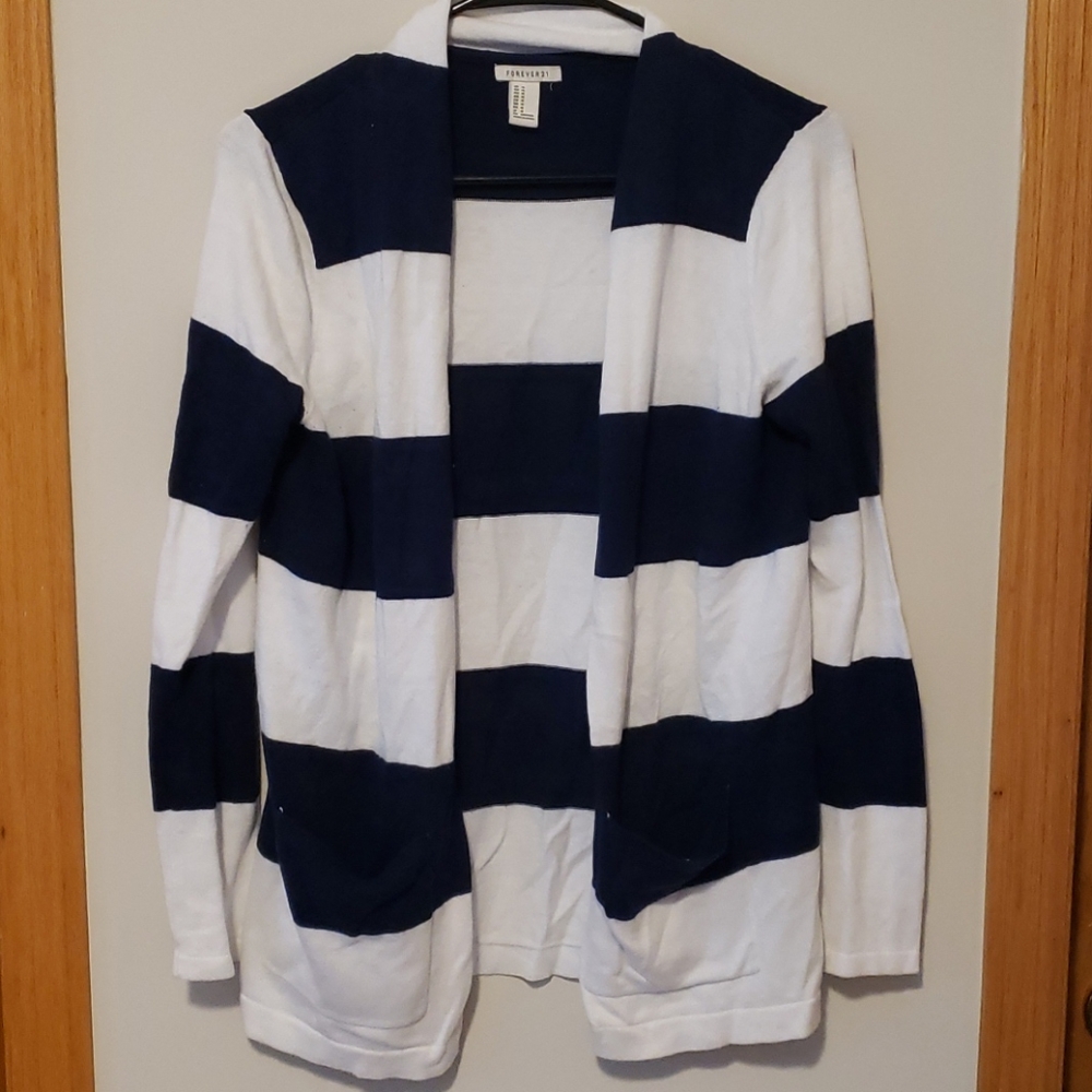 Stripped navy and white cardigan